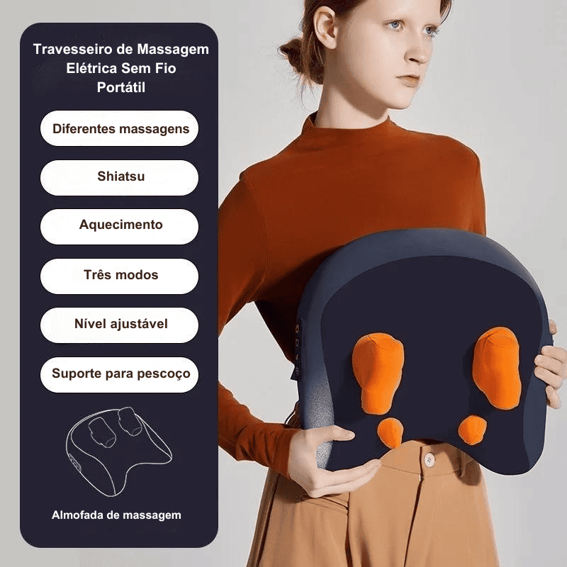 Travesseiro de Massagem Elétrica Sem Fio Portátil
