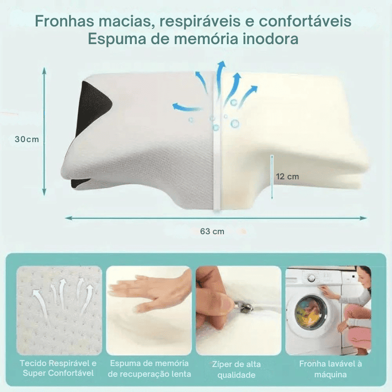 Travesseiro Ortopédico de Espuma de Memória para Sono e Massagem Cervical
