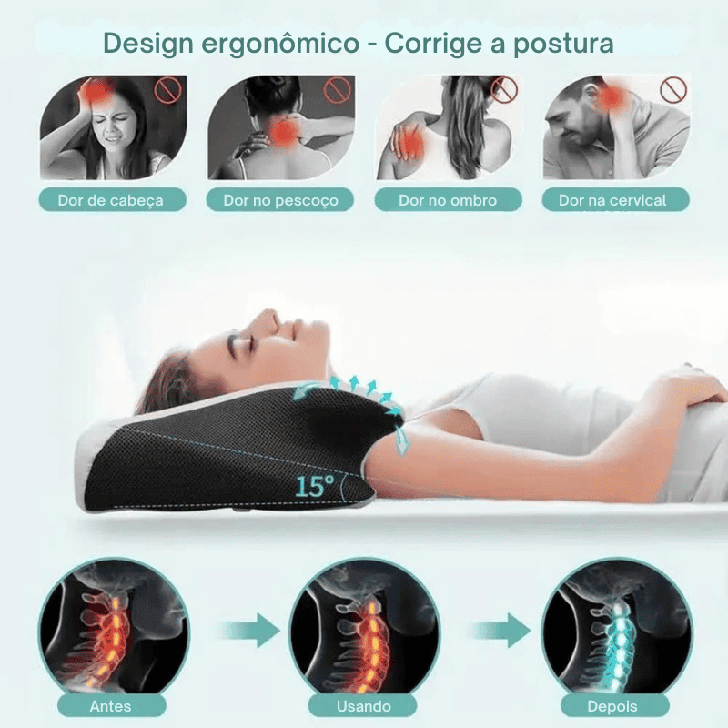 Travesseiro Ortopédico de Espuma de Memória para Sono e Massagem Cervical