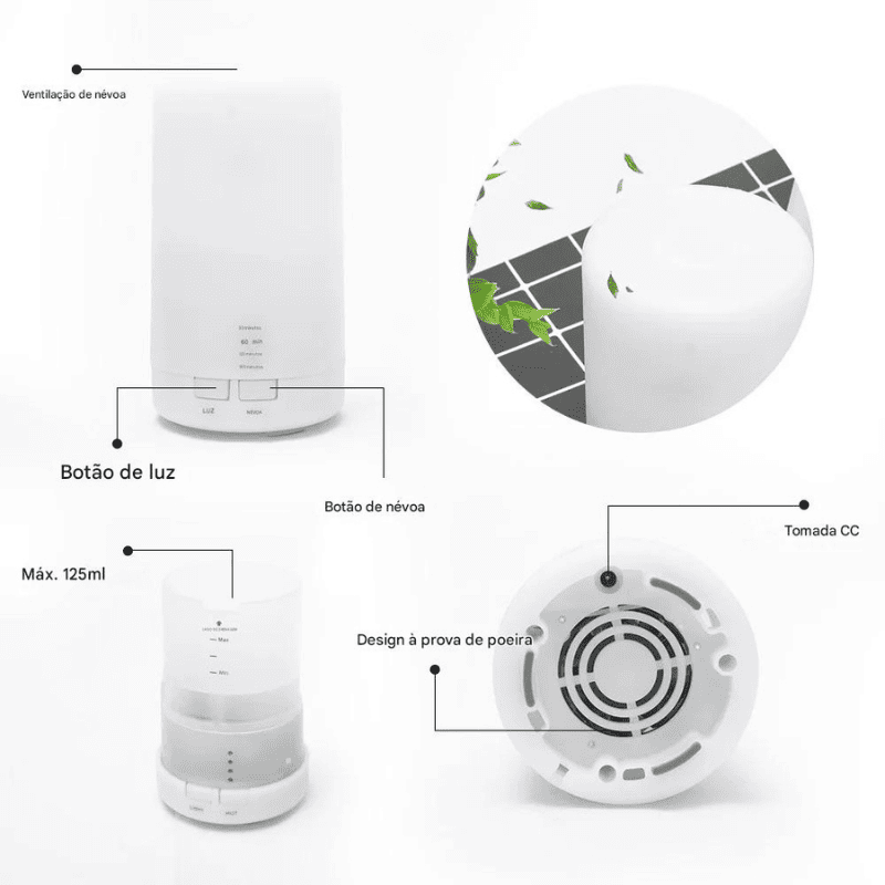 Umidificador USB Difusor de Aroma para Bem-Estar