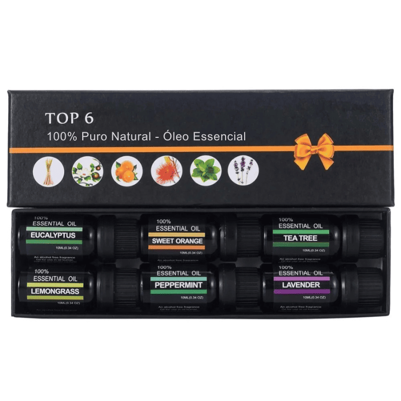 Kit de Aromaterapia 100% Puro Natural - 6 Óleos Essenciais