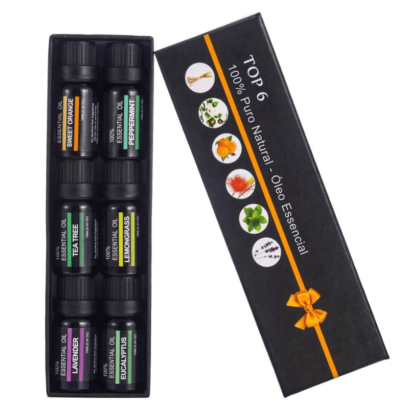 Kit de Aromaterapia 100% Puro Natural - 6 Óleos Essenciais