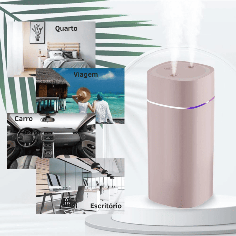Umidificador de Ar USB 600ml com Bico Duplo e Luz Noturna