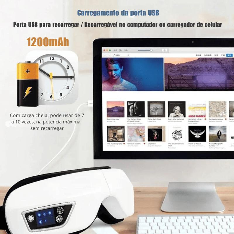 Massageador de Olhos com Vibração de Calor 6D Smart Airbag