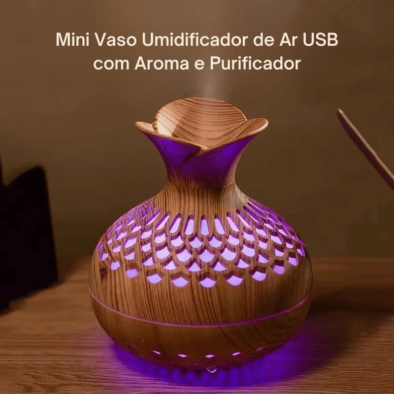 Mini Vaso Umidificador de Ar USB com Aroma e Purificador