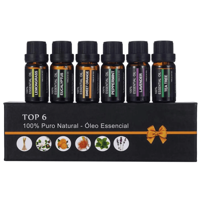 Kit de Aromaterapia 100% Puro Natural - 6 Óleos Essenciais