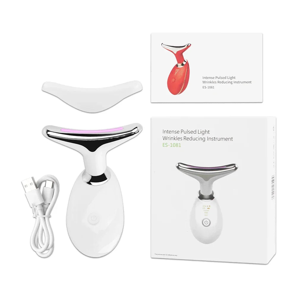 Massageador e Rejuvenescedor Facial e de Pescoço 7 em 1 com Terapia LED e Massagem EMS