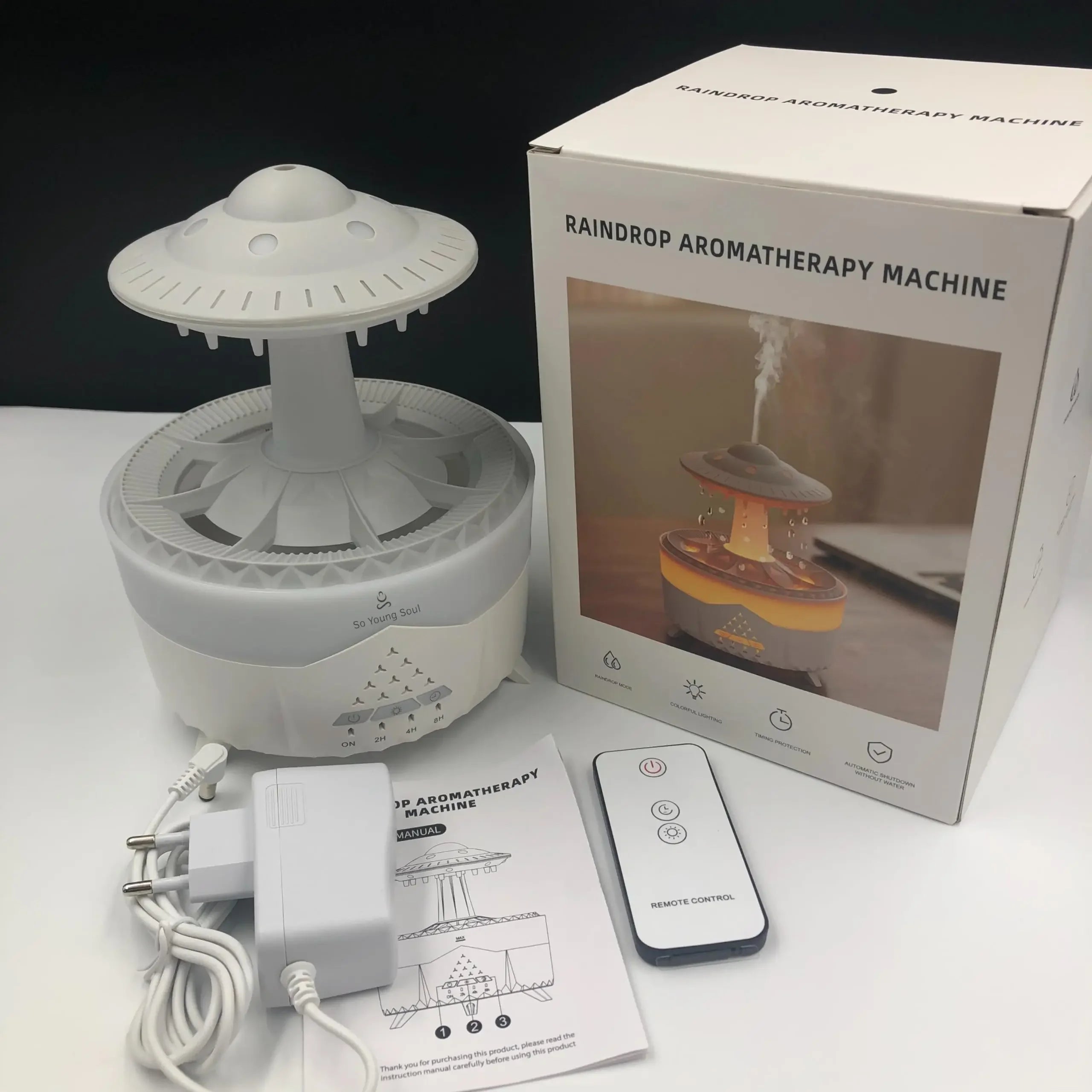 Umidificador de Aromaterapia com Luz Noturna e Som de Chuva