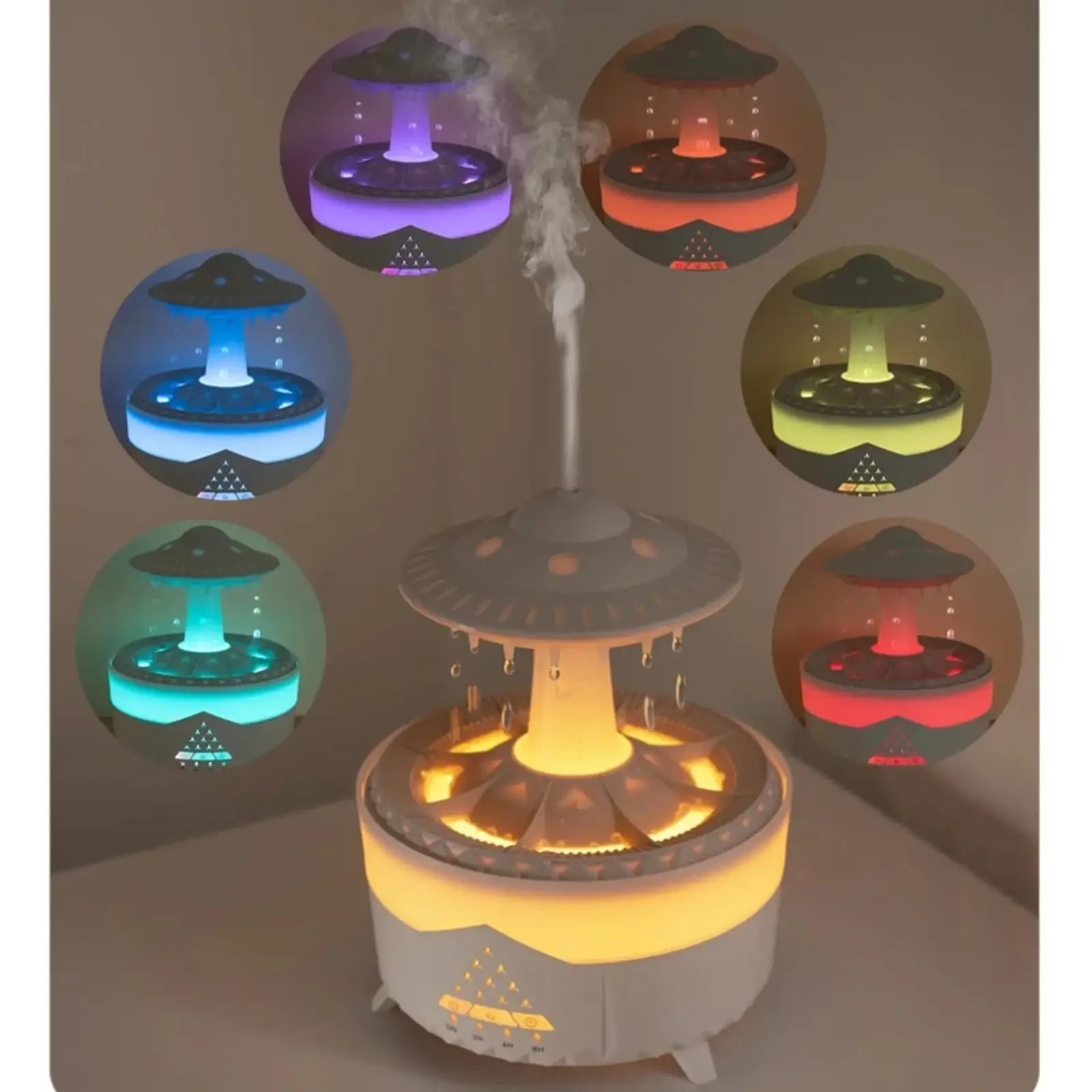 Umidificador de Aromaterapia com Luz Noturna e Som de Chuva