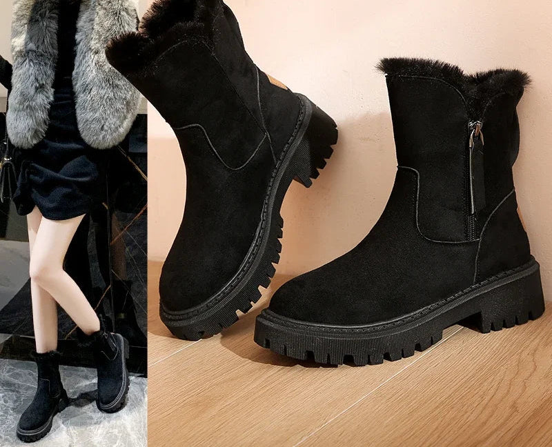 Bota Feminina Curta de Inverno com Pelúcia Natalia - Vista lateral
