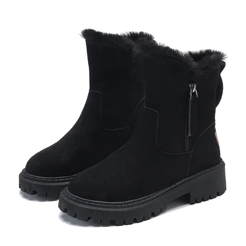 Bota Feminina Curta de Inverno com Pelúcia Natalia - Preto