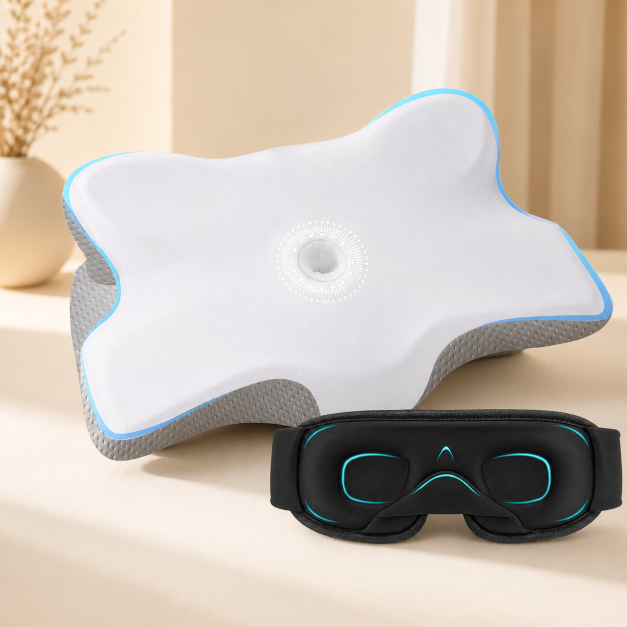 Conjunto Sono e Relaxamento com máscara 3D e travesseiro ergonômico