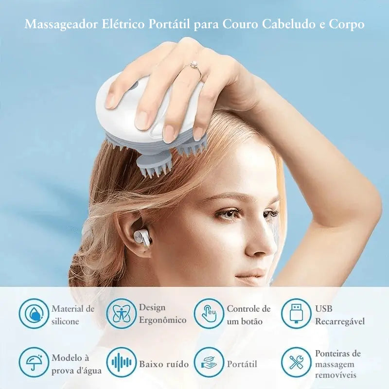 Massageador Elétrico Portátil para Couro Cabeludo e Corpo