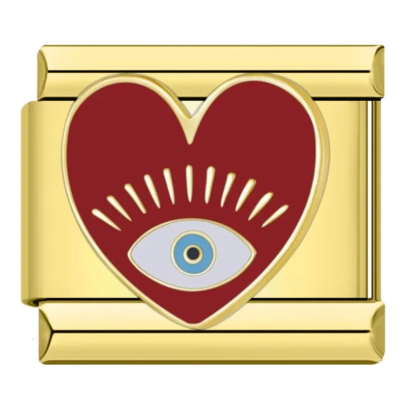 Charm Modular Coração e Olho Grego Dourado