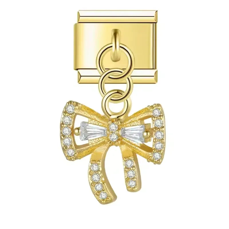 Charm Modular Laço Dourado com Brilho