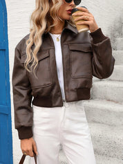Jaqueta Feminina Vintage de Couro Modelo Aurora