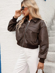 Jaqueta Feminina Vintage de Couro Modelo Aurora