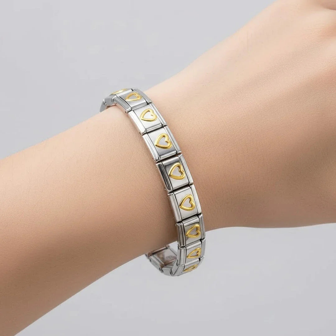 Pulseira Italiana de Charm Modular Coração Dourado