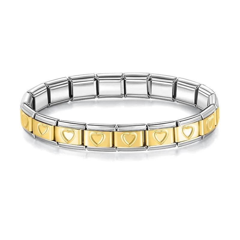 Pulseira Italiana de Charm Modular Coração em Linha Dourada