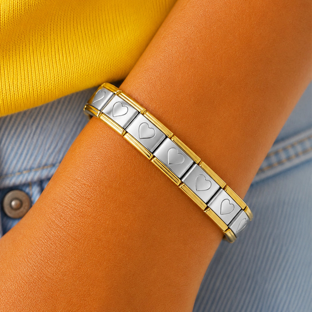 Pulseira Italiana de Charm Modular Coração em Linha Prateada