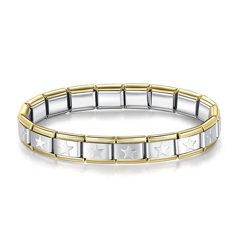 Pulseira Italiana de Charm Modular Estrela em Linha Prateada