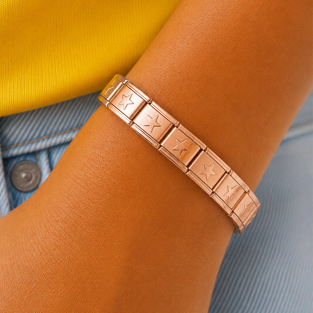 Pulseira Italiana de Charm Modular Estrelada Rosé