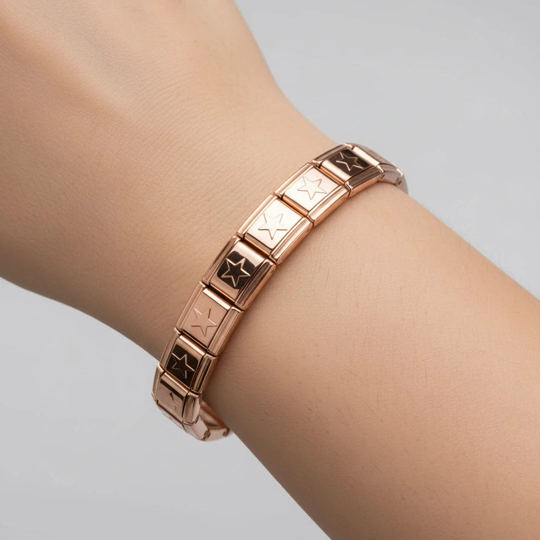 Pulseira Italiana de Charm Modular Estrelada Rosé