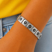 Pulseira Italiana de Charm Modular Flores Pretas