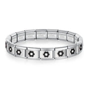 Pulseira Italiana de Charm Modular Flores Pretas