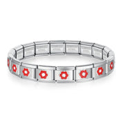 Pulseira Italiana de Charm Modular Flores Vermelhas